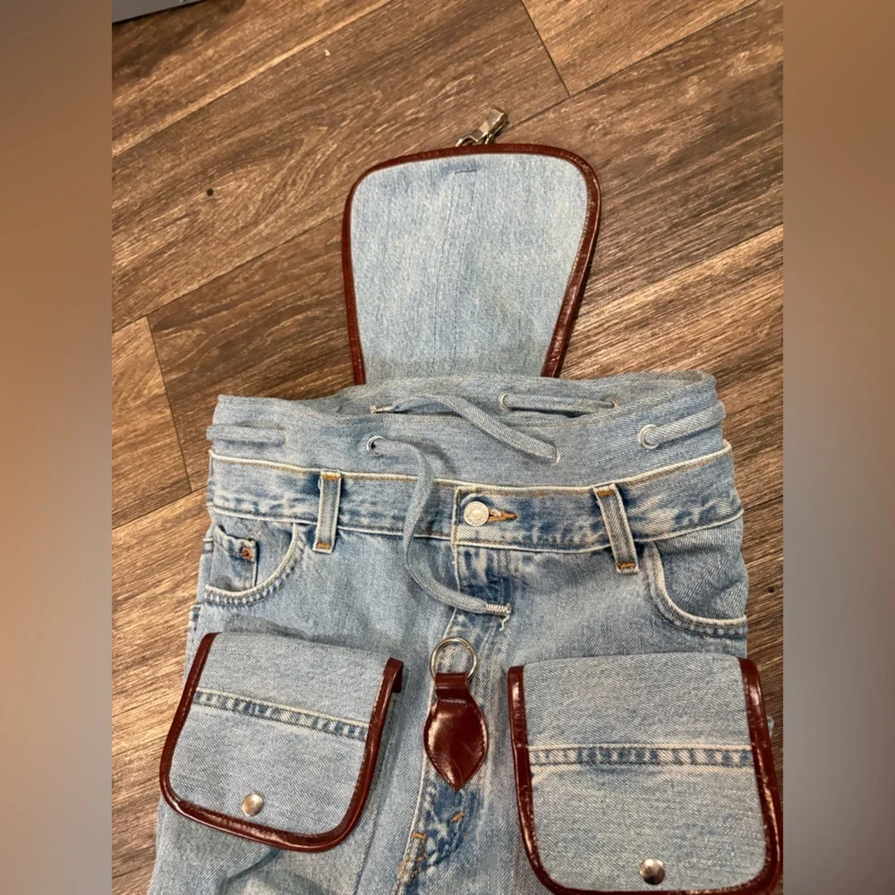 Vintage Levi’s Denim Rucksack Custom Made Backpack Bag Light Wash Handmade Y2K